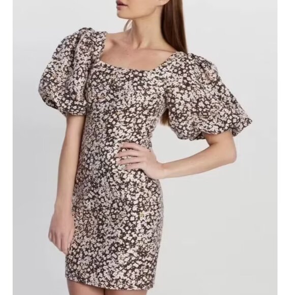 NWT Shona Joy Dahlia OTS Fitted Mini Dress Floral Size8 Brown Cocktail Linen - Picture 9 of 12